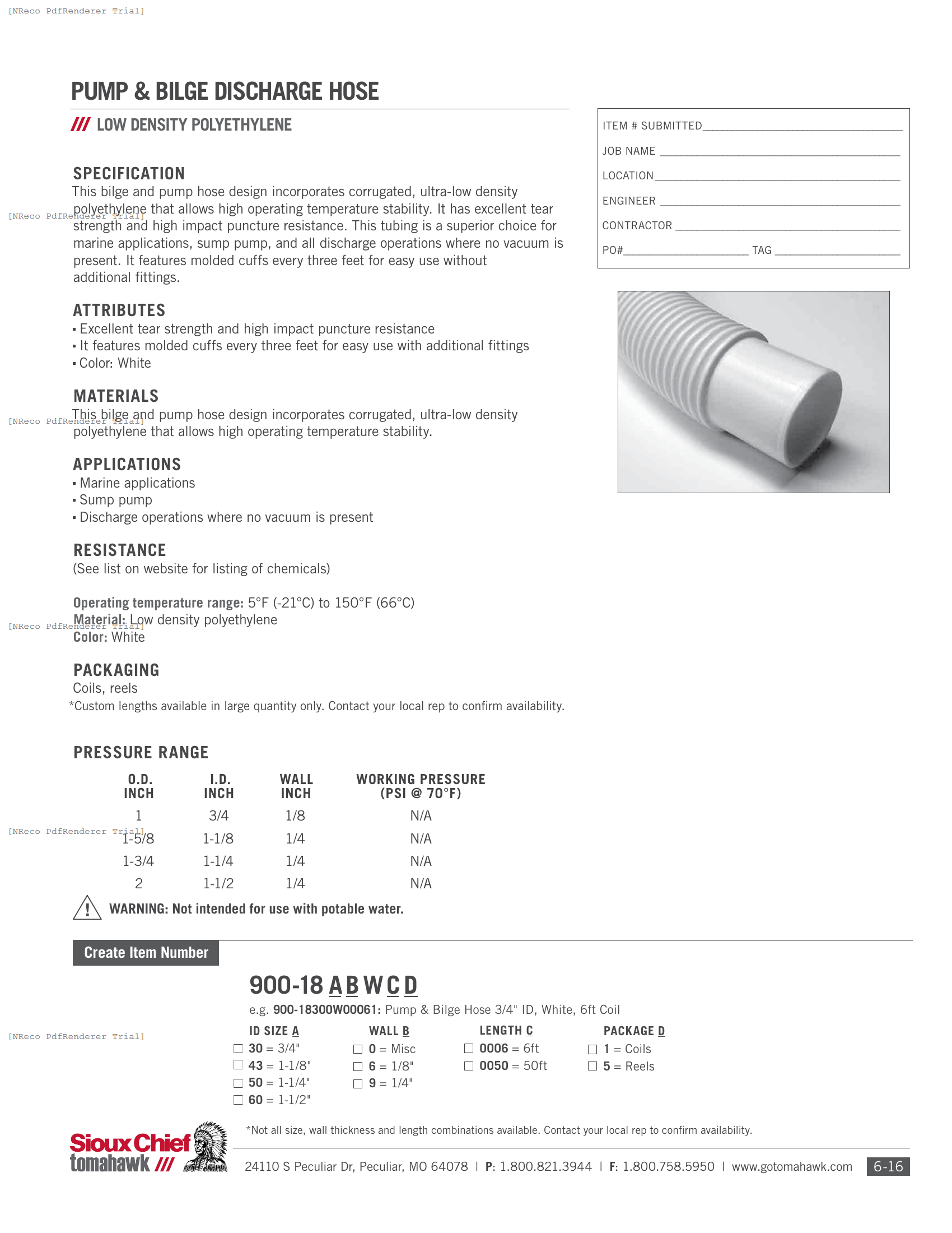 900-18 SERIES - PUMP & BILGE DISCHARGE HOSE - SPEC SHEET.PDF Specification Document